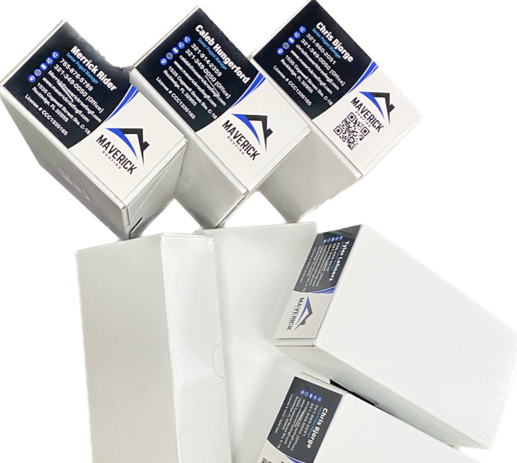 Business cards for Maverick Roofers